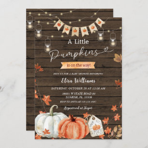 Rustic Wood A Little Pumpkins is on their way Invitation