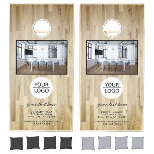 Rustic Wood Add Logo Custom Text Promotion Photo Cornhole Set