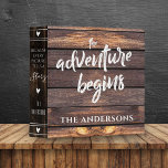 Rustic Wood Adventure Begins Keepsake Photo Album  3 Ring Binder<br><div class="desc">Rustic Wood Adventure Begins Keepsake Photo Album 3 ring binder. A unique keepsake Photo album for storing memories . The design has a RUSTIC wood background and the quote " the ADVENTURE BEGINS " written in brush font along with the family name. 🌿✨ Cherish every moment of your adventure-filled love...</div>