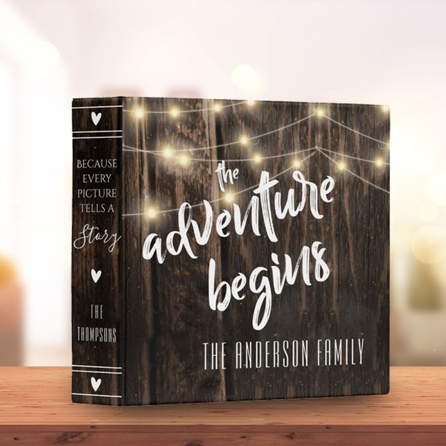 Rustic Wood Adventure Begins Memory Keepsake Photo 3 Ring Binder (Creator Uploaded)