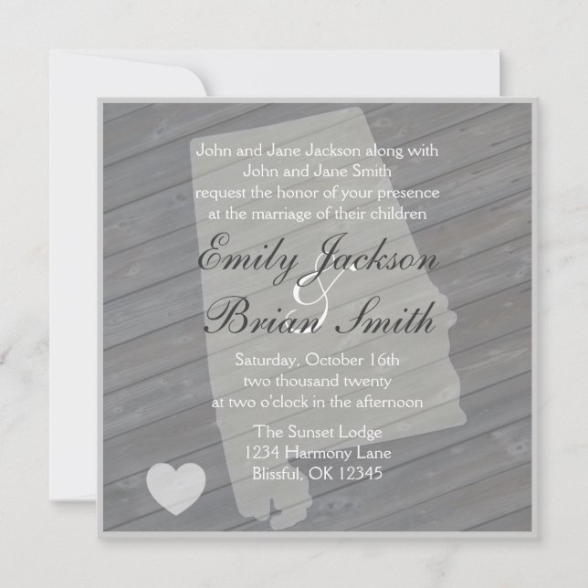 Rustic wood Alabama gray wedding invitations (Front)