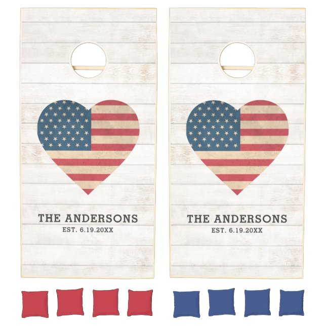 Rustic Wood American Flag Family Cornhole Set (Set)