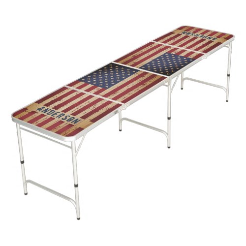 Rustic Wood American Flag Patriotic Personalized Beer Pong Table