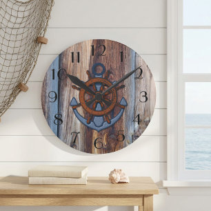 Rustic Wood Anchor Nautical Wall Clock