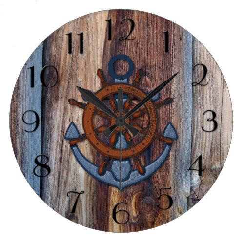 Rustic Wood Anchor Nautical Wall Clock