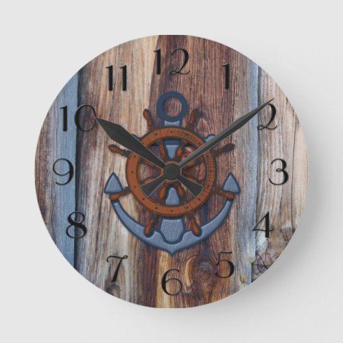 Rustic Wood Anchor Nautical Wall Clock