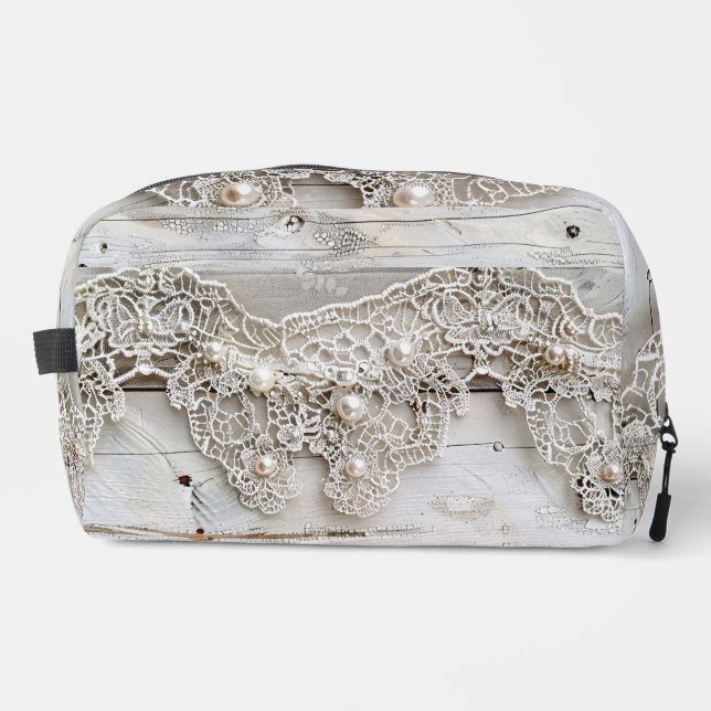 Rustic Wood and Antique Lace Dopp Kit (Front)
