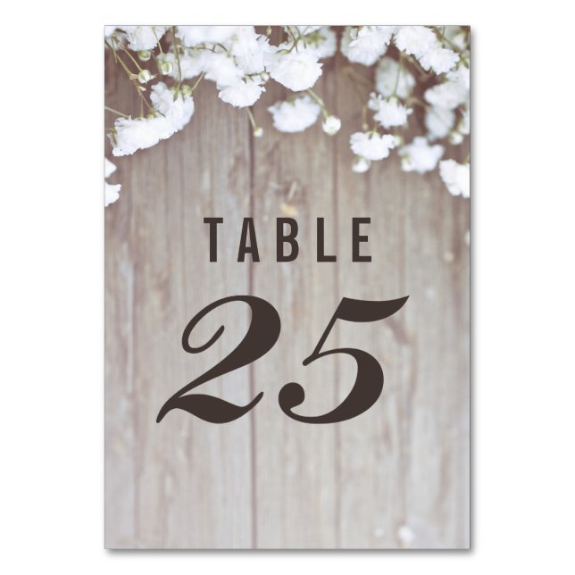 Rustic Wood and Baby's Breath Wedding Table Number (Front)