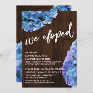 Rustic Wood and Blue Hydrangea We Eloped Invitation