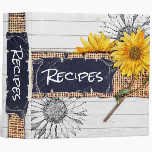 Rustic Wood and Burlap Sunflower Recipe 3 Ring Binder