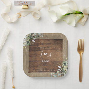 Rustic Wood and Burlap Wedding Paper Plates