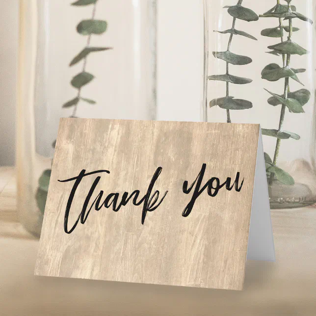 Rustic Wood and Casual Handwriting Wedding Thank You Card | Zazzle