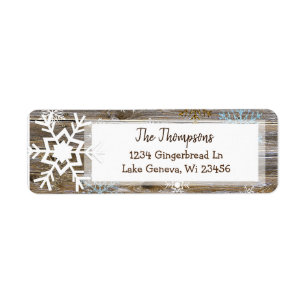 Rustic Wood and Christmas Snowflakes Address Label