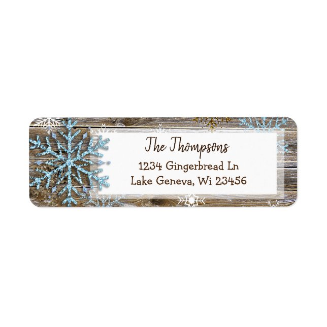 Rustic Wood and Christmas Snowflakes Address Label (Front)
