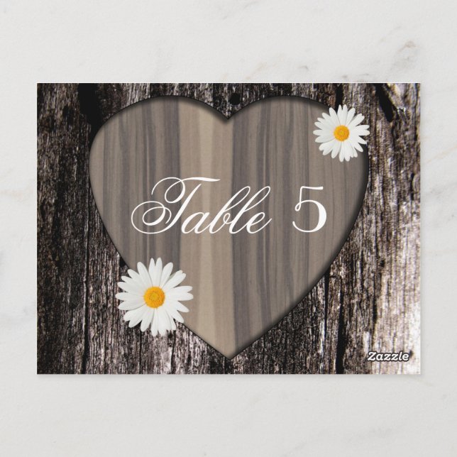 Rustic Wood and Daisies Wedding Table Number (Back)