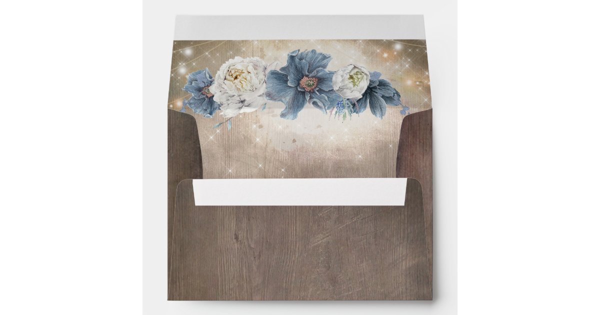 Rustic Wood and Dusty Blue Flowers Rustic Country Envelope | Zazzle