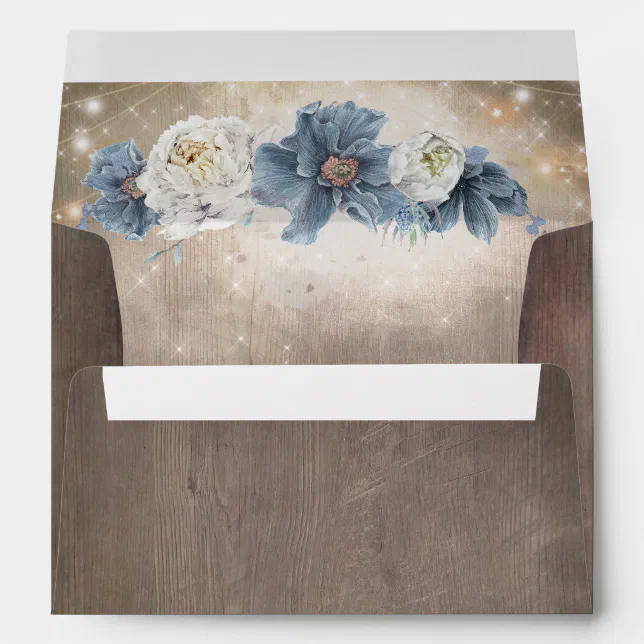 Rustic Wood and Dusty Blue Flowers Rustic Country Envelope | Zazzle