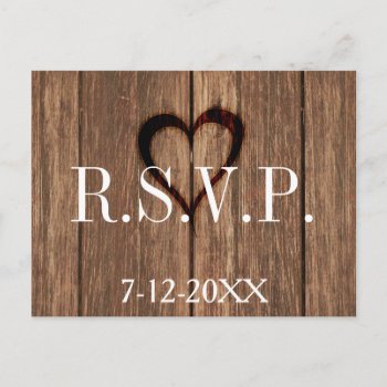 Rustic Wood And Engraved Heart Rsvp Card by Youre_Invited at Zazzle