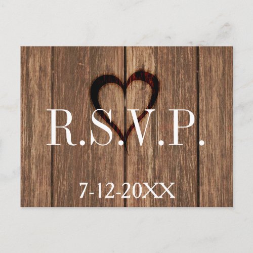 Rustic Wood and Engraved Heart RSVP Card