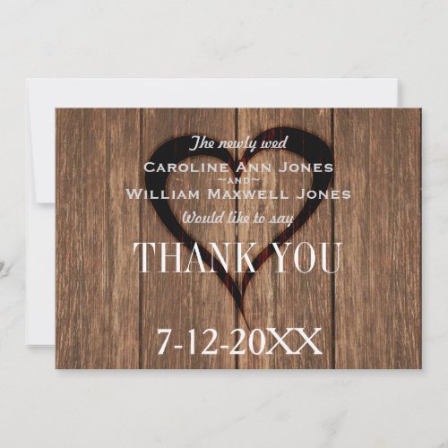 Rustic Wood and Engraved Heart Thank You Card