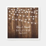 Rustic Wood And Fairy Lights Wedding Cocktail Napkins at Zazzle