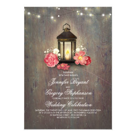 Rustic Wood and Floral Lantern Lights Fall Wedding Card