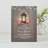 Rustic Wood and Floral Lantern Lights Fall Wedding Invitation (Standing Front)