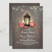 Rustic Wood and Floral Lantern Lights Fall Wedding Invitation (Front/Back)