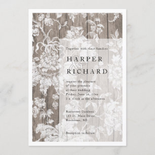 Rustic wood and floral modern wedding invitation