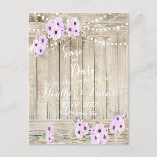 Rustic Wood and Floral Save the Dates Announcement Postcard