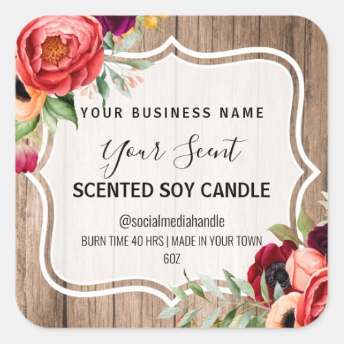 Rustic Wood And Floral Scented Soy Candle Labels