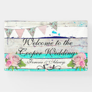 Rustic Wood and Floral Wedding Banner