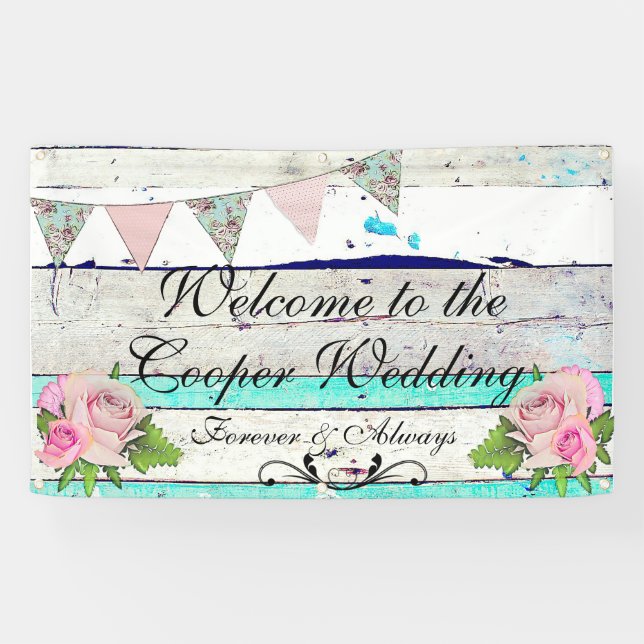Rustic Wood and Floral Wedding Banner (Horizontal)