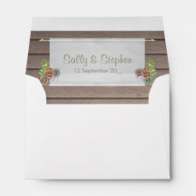 Rustic wood and floral wedding invitation