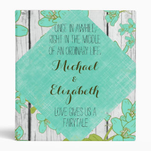 Rustic Wood and Floral with Quote Wedding Album 3 Ring Binder