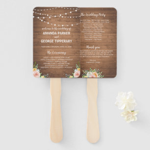 Rustic wood and flowers wedding programs hand fan