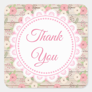 Rustic Wood and Flowers Wedding Thank You Square Sticker