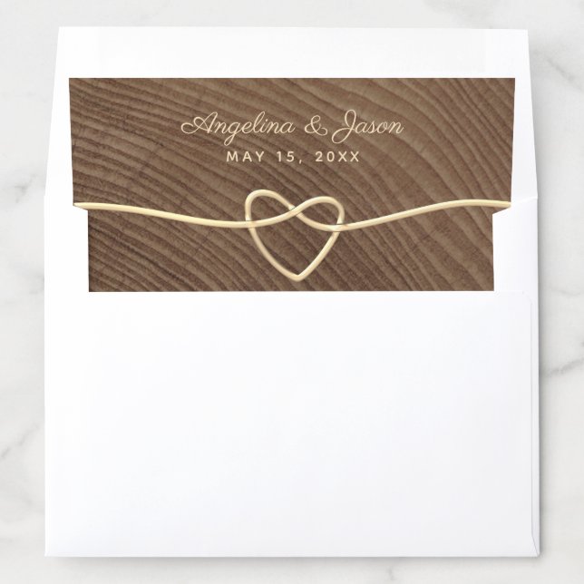 Rustic Wood and Gold Rope Heart Ombre Wedding Envelope Liner (In Envelope)