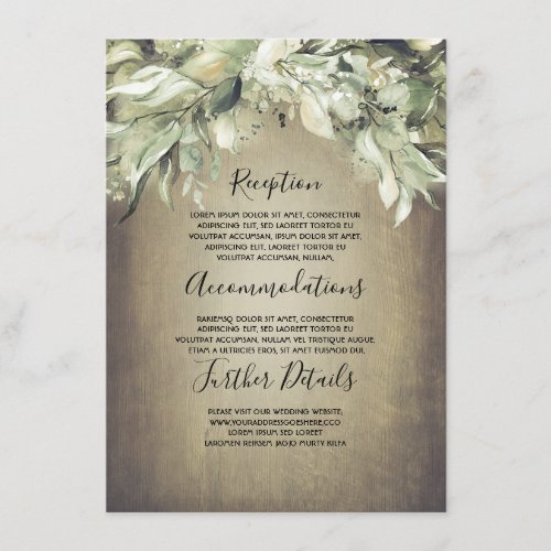 Rustic Wood and Greenery Wedding Information Enclosure Card