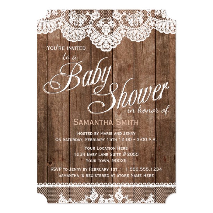 Rustic Wood and Lace Baby Shower Invitation | Zazzle