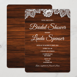 Rustic Wood and Lace Bridal Shower  Invitation