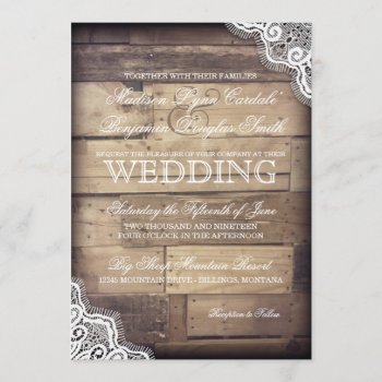 Rustic Wood And Lace Country Wedding Invitations by RusticCountryWedding at Zazzle