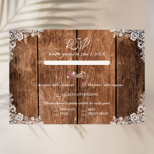 Rustic Wood and Lace Country Wedding RSVP Card