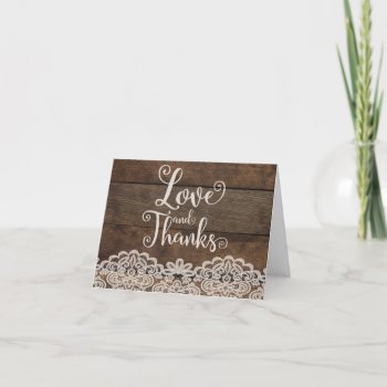 Rustic Wood And Lace Country Wedding Thank You Card by YourMainEvent at Zazzle