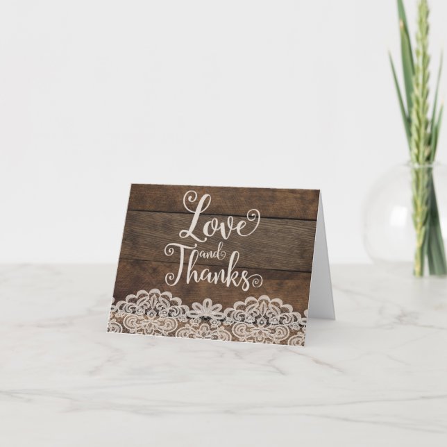 Rustic Wood and Lace Country Wedding Thank You Card (Front)