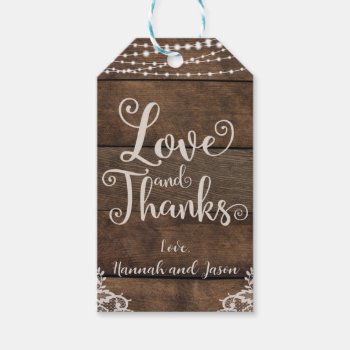 Rustic Wood And Lace Country Wedding Thank You  Gift Tags by YourMainEvent at Zazzle