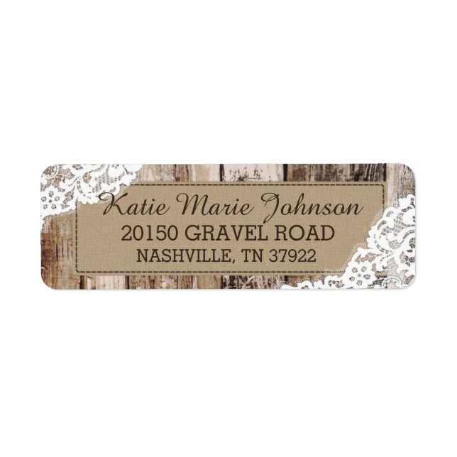 Rustic Wood and Lace Country Western Wedding Label (Front)