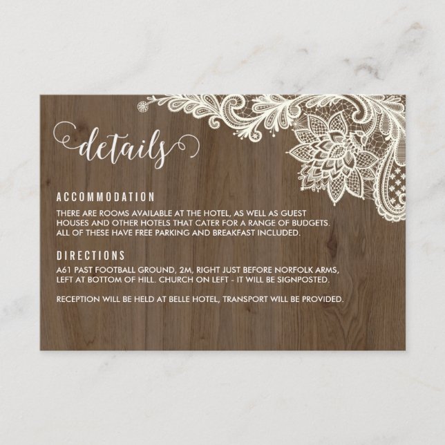 Rustic Wood and Lace Details Cards (Front)