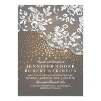 Rustic Wood and Lace Gold Confetti Elegant Wedding Card
