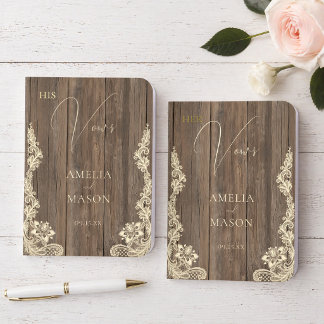 Rustic Wood and Lace His and Hers Wedding Foil Vow Books